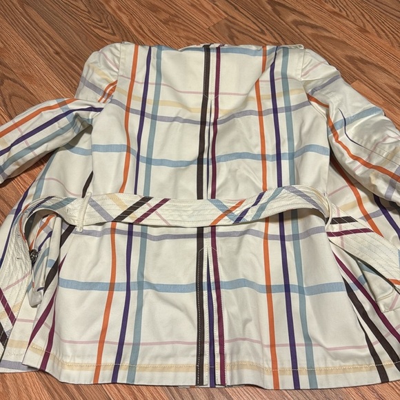 COACH Multicolor Plaid short Trench Coat belted jacket size 0 fall - Picture 7 of 10